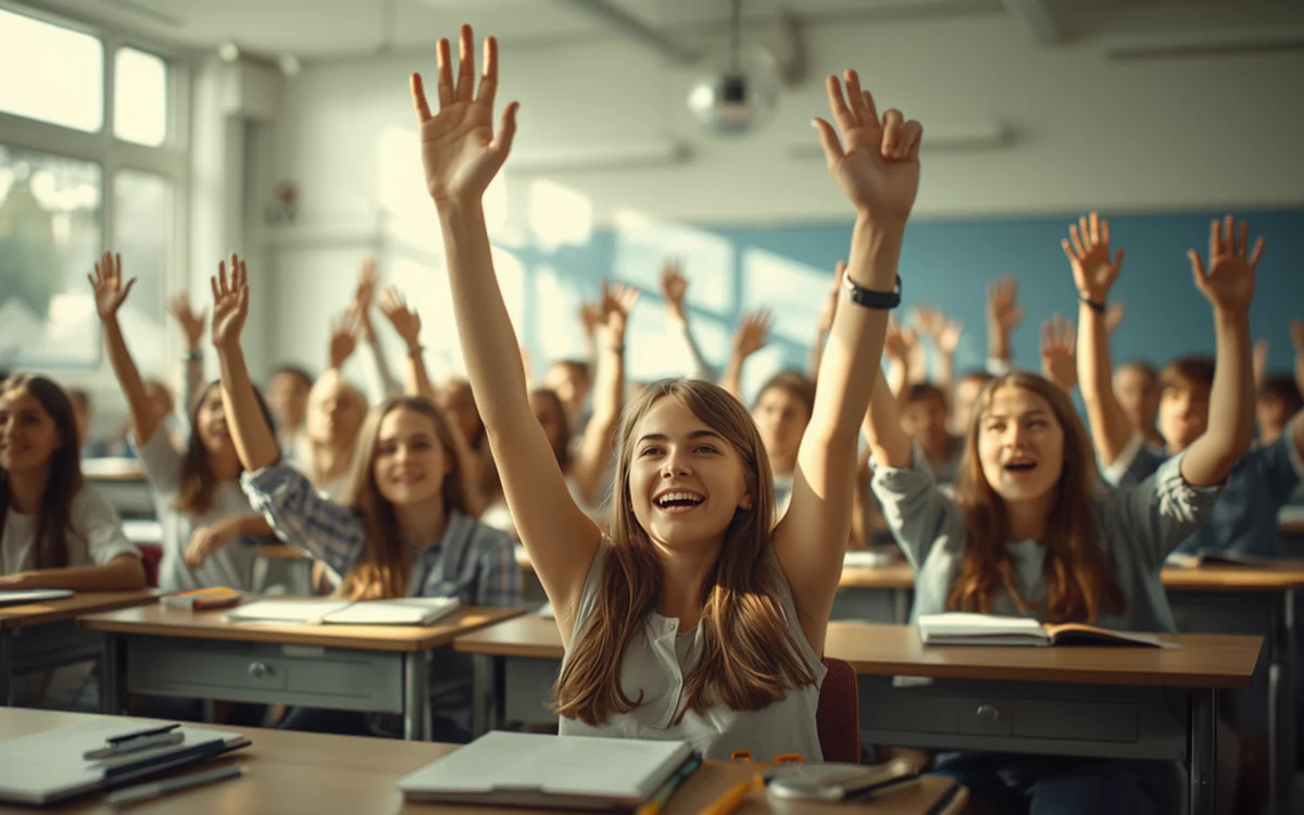 Schüler:innen melden sich im Unterricht