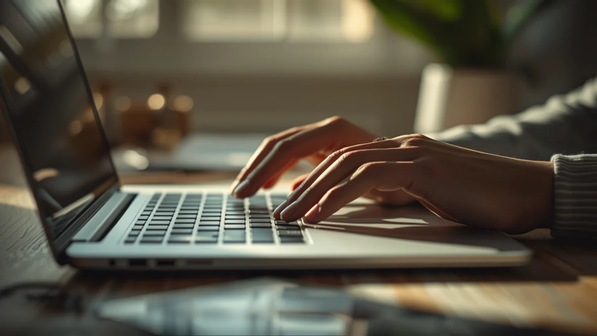 Hände schließen am Laptop einen Online-Kauf ab